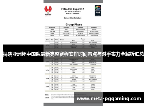 揭晓亚洲杯中国队最新完整赛程安排时间看点与对手实力全解析汇总